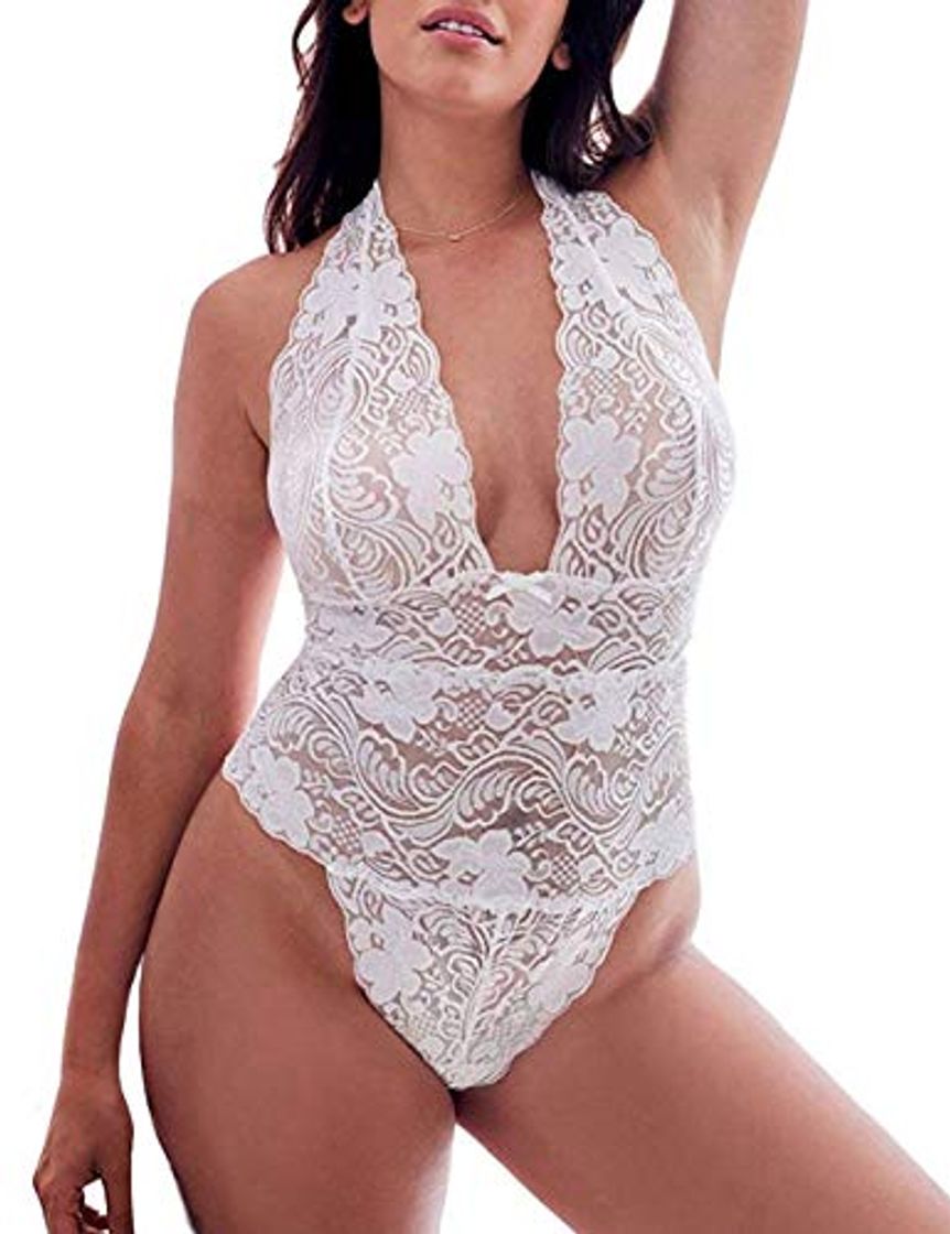 Fashion FeelinGirl Mono Éroctico Sexy Lencería de Mujer Ropa Intima Femenina Transparente Encaje Floral Blanco L