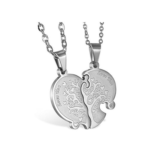 JewelryWe 1 Par Collares de Parejas Enamorados Corazón Partido