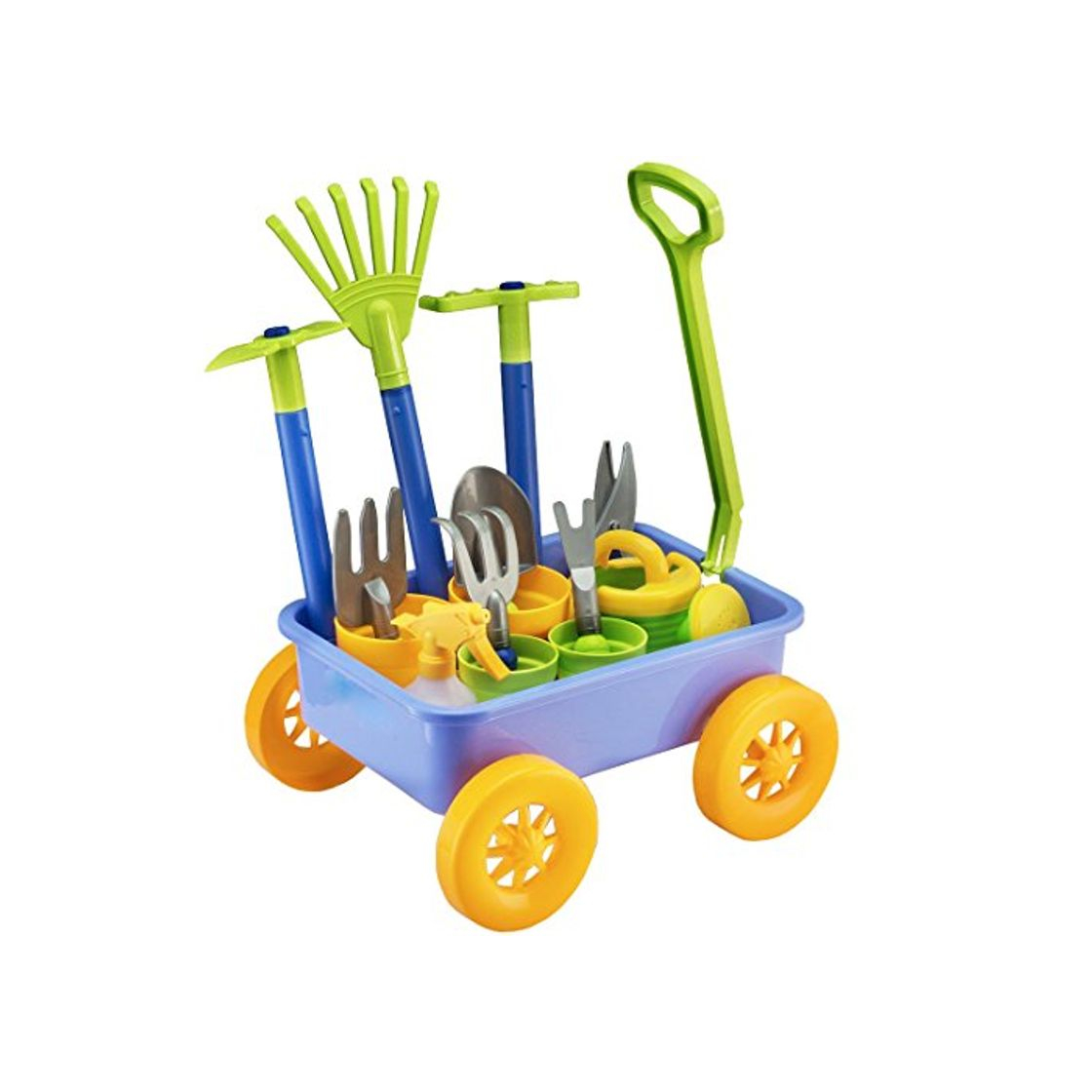 Social deAO Carretilla y Herramientas de Jardín para Niños y Niñas Juego de Botánica y Jardinería Infantil Conjunto Incluye 10 Accesorios y 4 Macetas