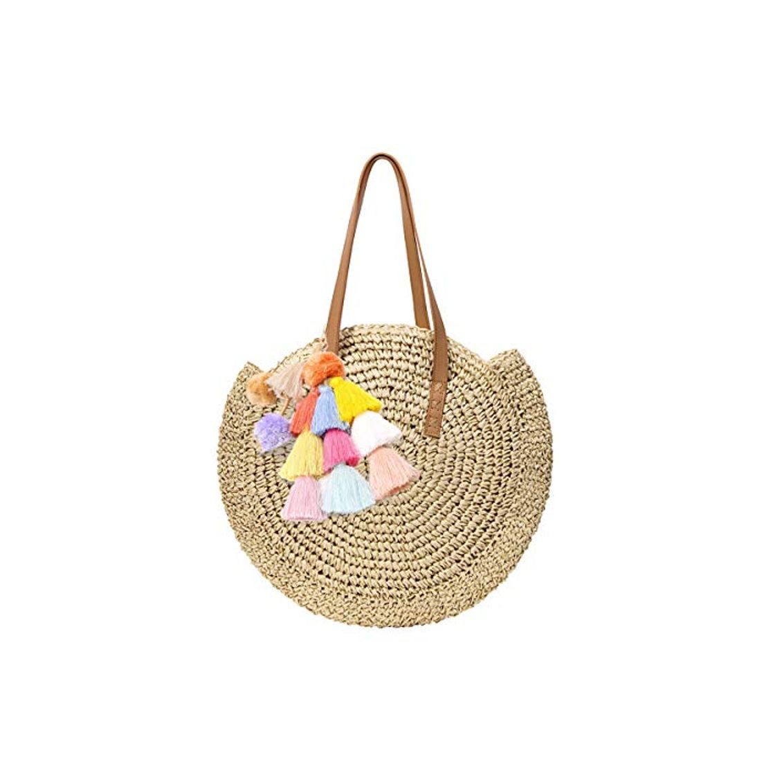 Moda ASAP CHIC Bolso tejido de paja para mujer Bolso de playa de verano Bolso bandolera de cuero Bolso de paja grande con pompón