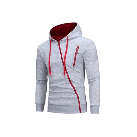 riou Sudadera con Capucha de Cremallera de Manga Larga Slim Fit para Hombre con Blusa Outwear de Bolsillo Chaqueta Irregular de la Personalidad