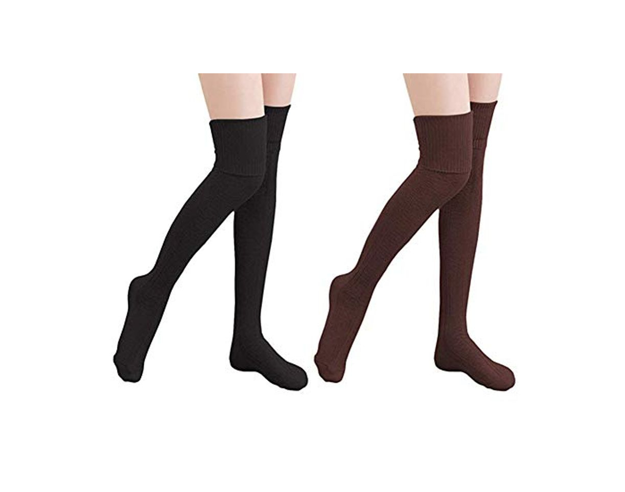 Producto Yuccer 2 Pares Calcetines Largos para Mujeres Algodón Calcetines Hasta la Rodilla