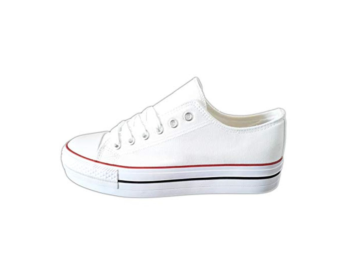 Social Zapatillas Blancas Mujer con Plataforma Deportivas Canvas de Lona Sin Marca Ni