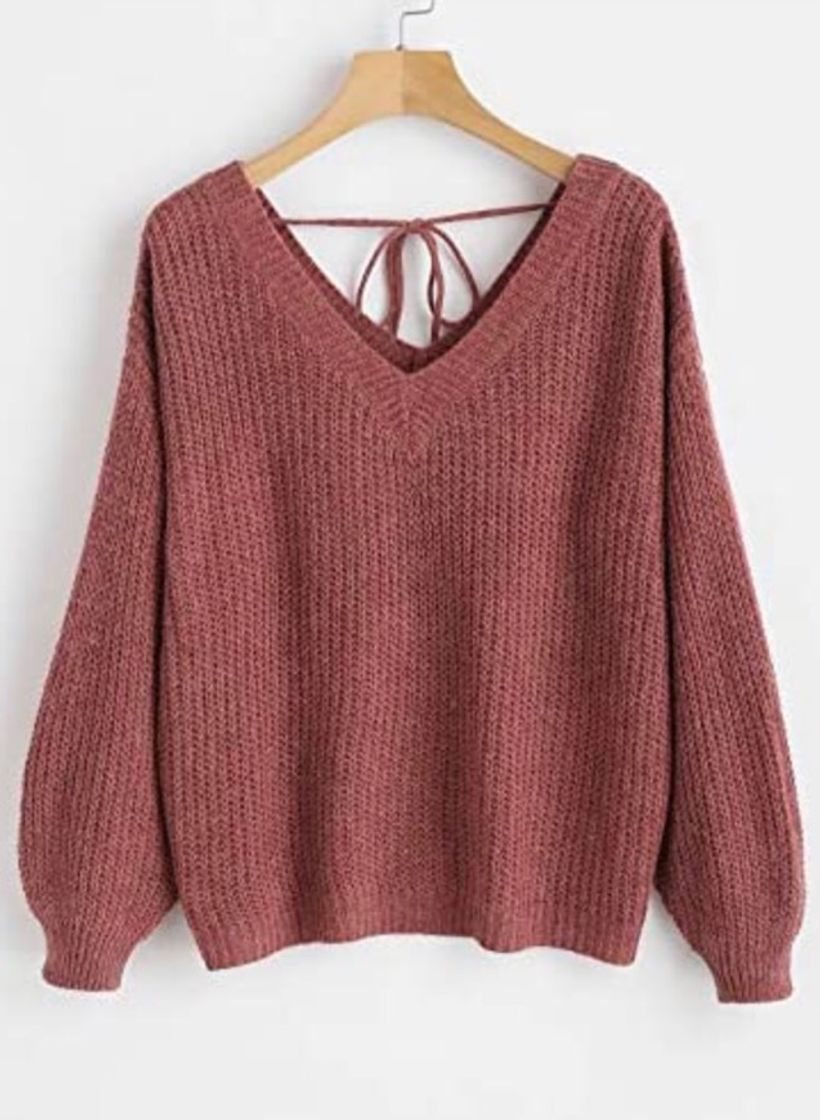 Social ZAFUL Jerséis Suéter de Manga Larga con Cuello en V Oversized Color