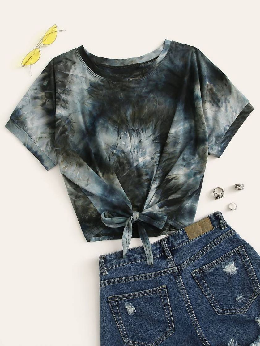 Fashion Camiseta Tie Dye con nudo abajo