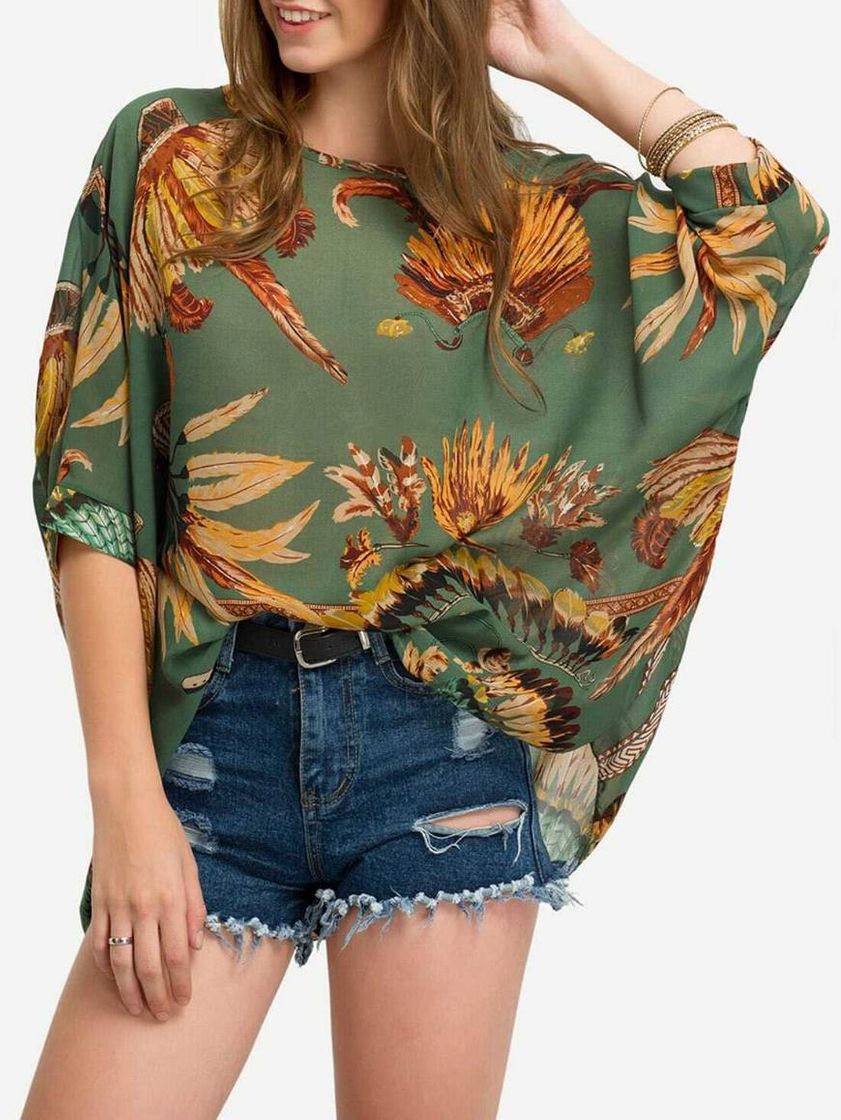 Fashion Blusa de hojas gasa