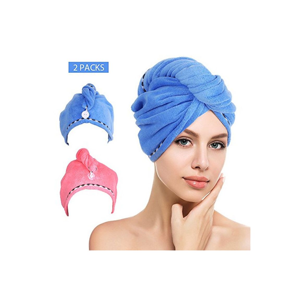 Elemento de la categoría hogar Toallas de Baño 2 pcs Turbante con Botón del Abrigo de Pelo