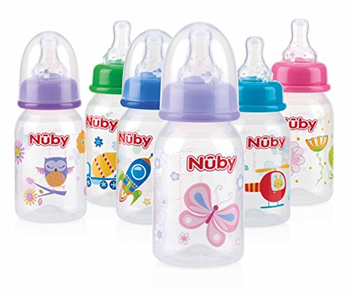 Products Nuby ID1477 - Biberón impreso, tetina de silicona de flujo lento, 0