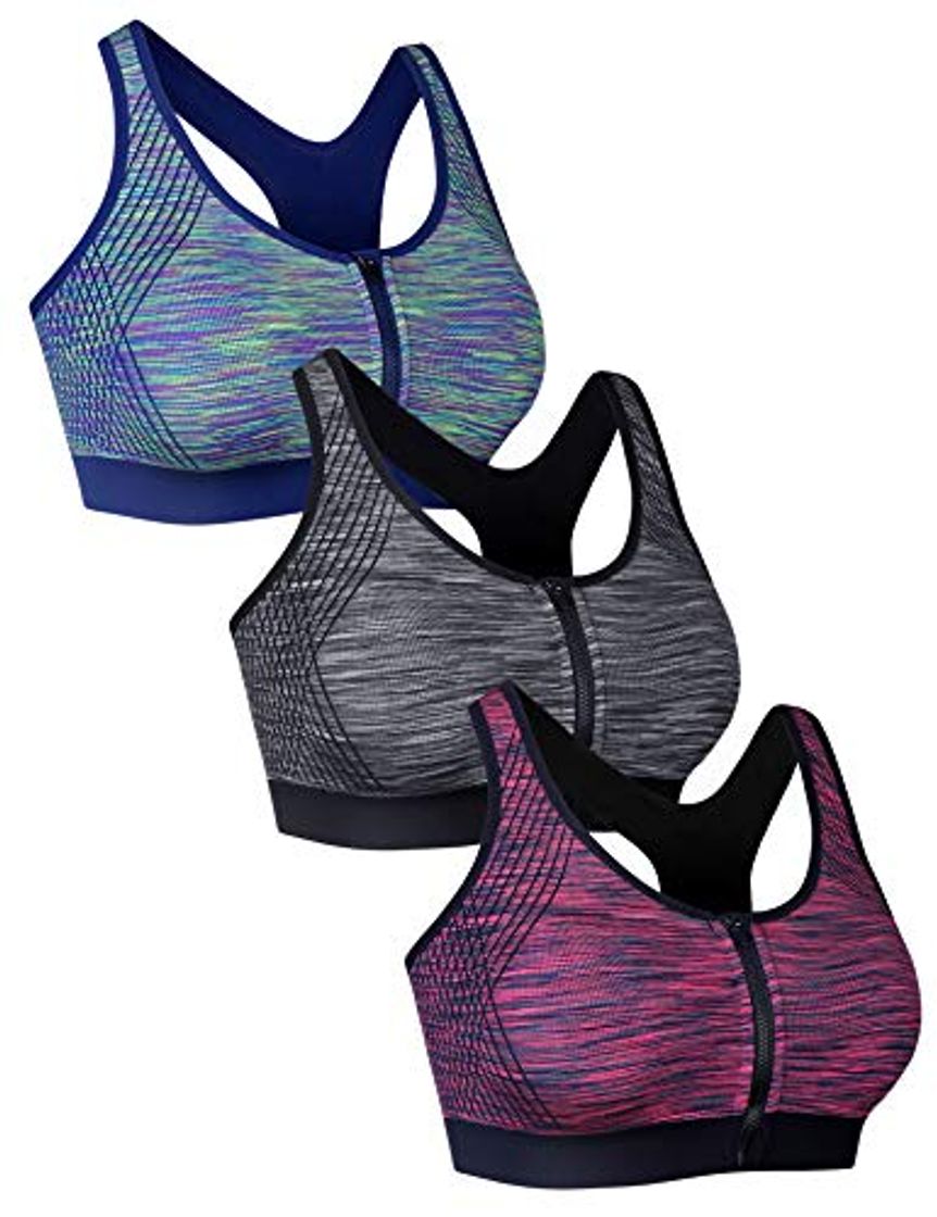 Sykooria Sujetador de Entrenamiento de Alto Impacto para Mujer Sujetador Deportivo Acolchado con Cremallera Frontal inalámbrico Top Corto para Espalda Deportiva para Gimnasio Yoga Running