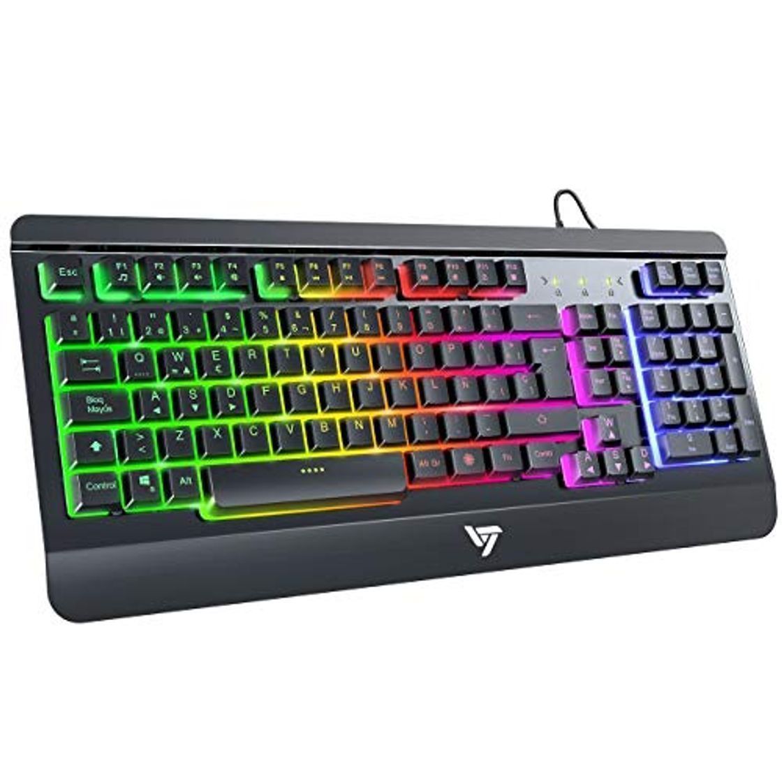 Social VicTsing Teclado Gaming Español USB, LED Rainbow Retroiluminación y Panel Completamente Metálico,