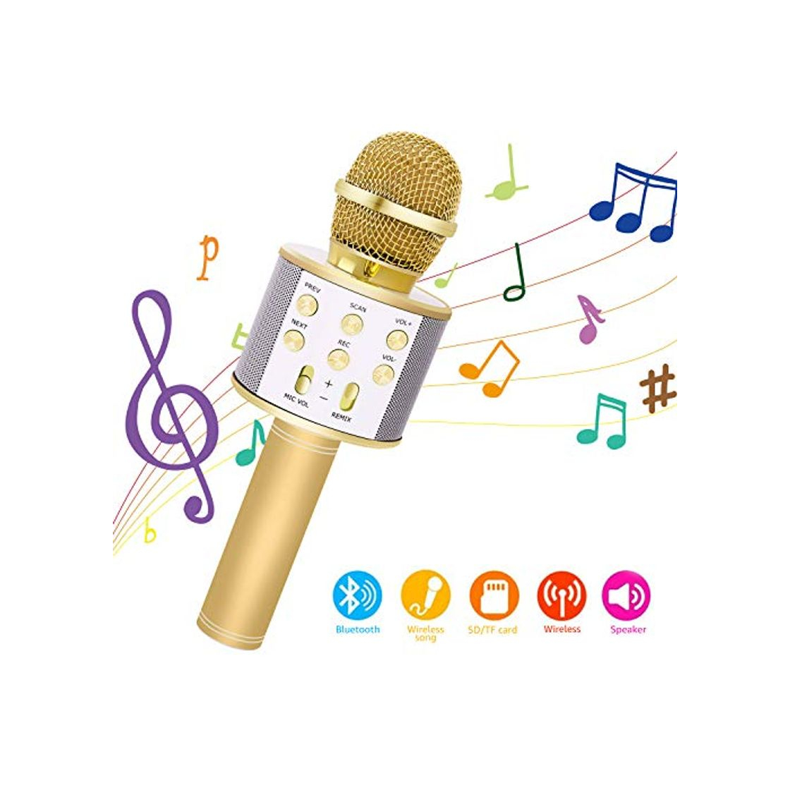 Social Bearbro Micrófono Inalámbrico Bluetooth，Micrófono Karaoke Bluetooth Portátil con Función Selfie para Niños