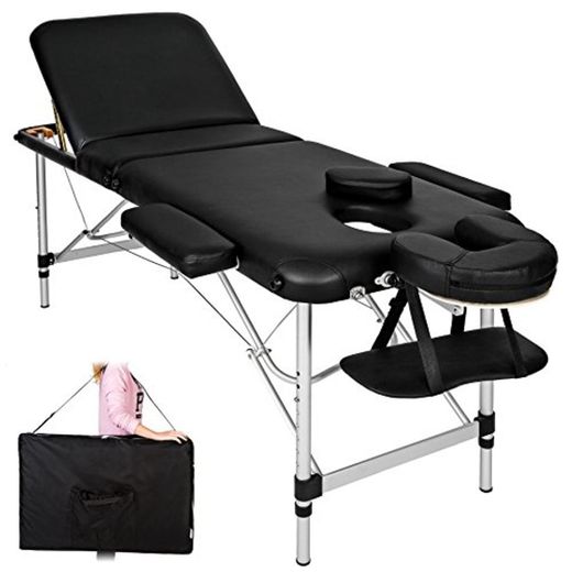 TecTake Camilla de masaje Mesa de masaje Banco de masaje en aluminio 3 zonas negro
