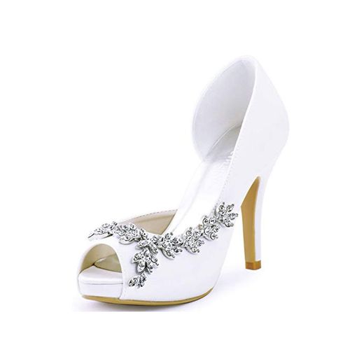 ElegantPark HP1560IAC Mujer Plataforma Peep Toe Tacón Aguja Satin Zapatos De Novia Blanco EU 39