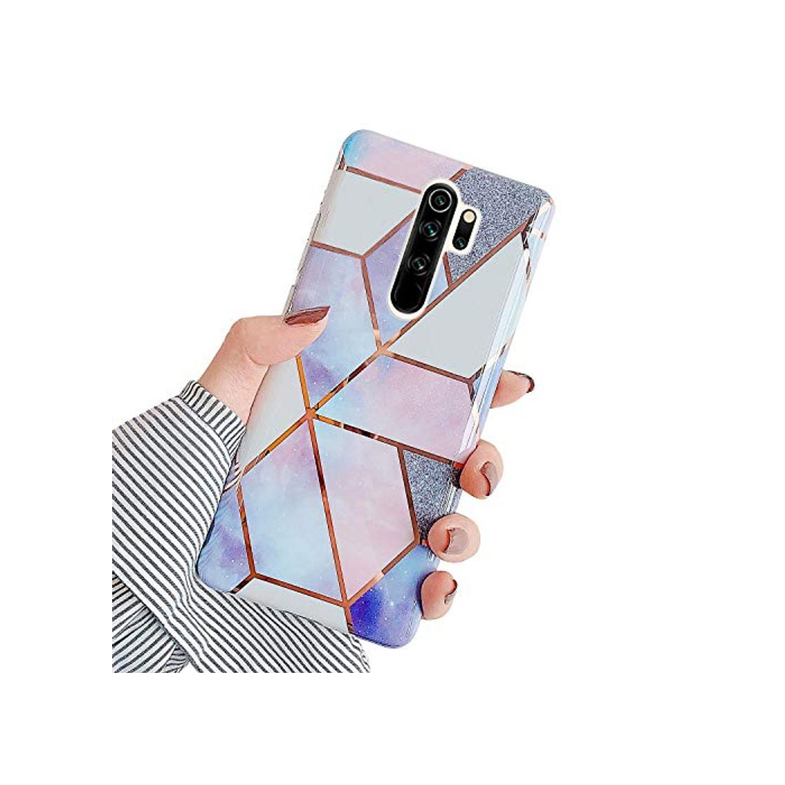 Producto Robinsoni Funda Compatible con Xiaomi Redmi Note 8 Pro Funda Silicona TPU Funda Vistoso Mármol Espejo Funda Brillar Purpurina Caso Ultrafina Brillo Bumper Teléfono Carcasa Resistente Funda Morado