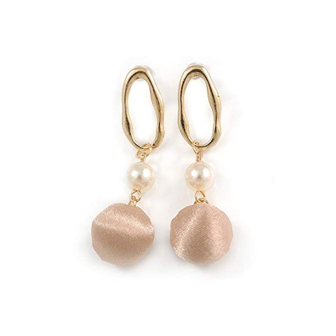 Product Trendy - Pendientes ovalados de tela de seda beige pastel con tono