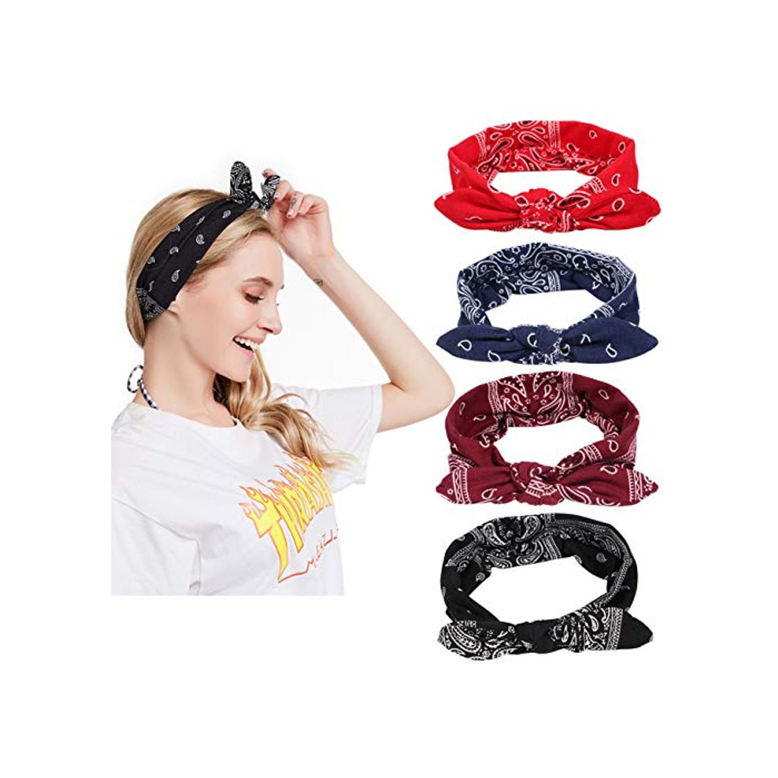 Social Yarbar 4pcs Diademas Mujer Boho Vintage Cintas Pelo Mujer Elasticas Pañuelos Pelo Turbantes para Mujer Cabello Hair Band Accesorios de Pelo Yoga Cabeza Wraps