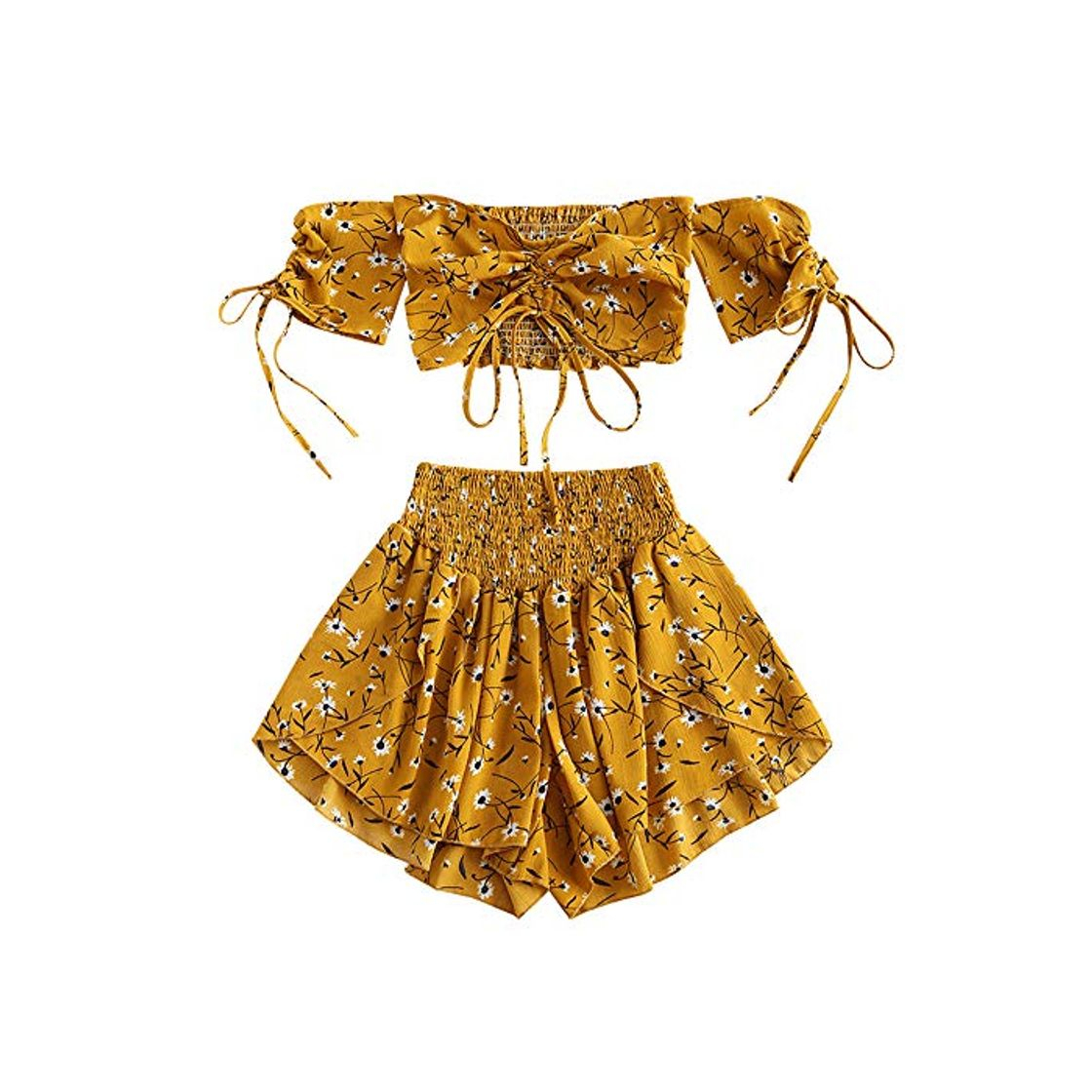 Social ZAFUL Trajes de Baño Mujer Top Corto Lazada Delantera Estampado Hombro Descubierto