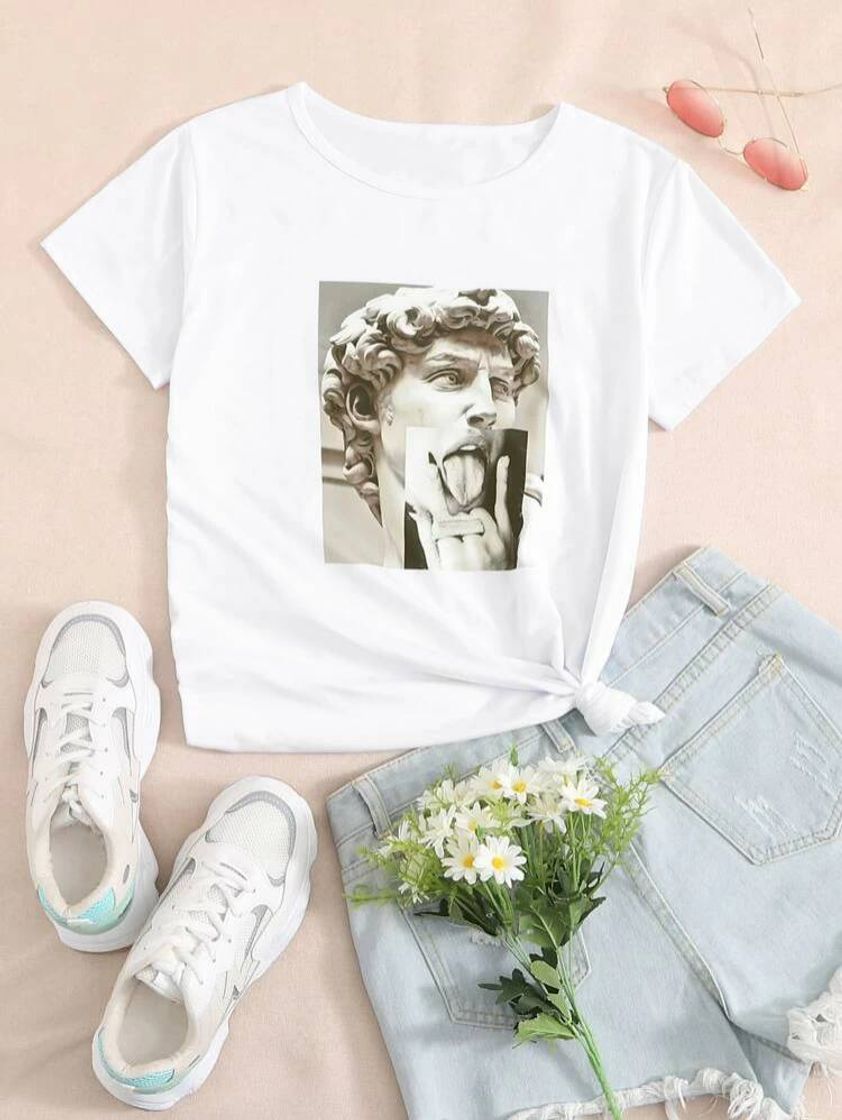 Fashion Camiseta Figura Blanco Casual