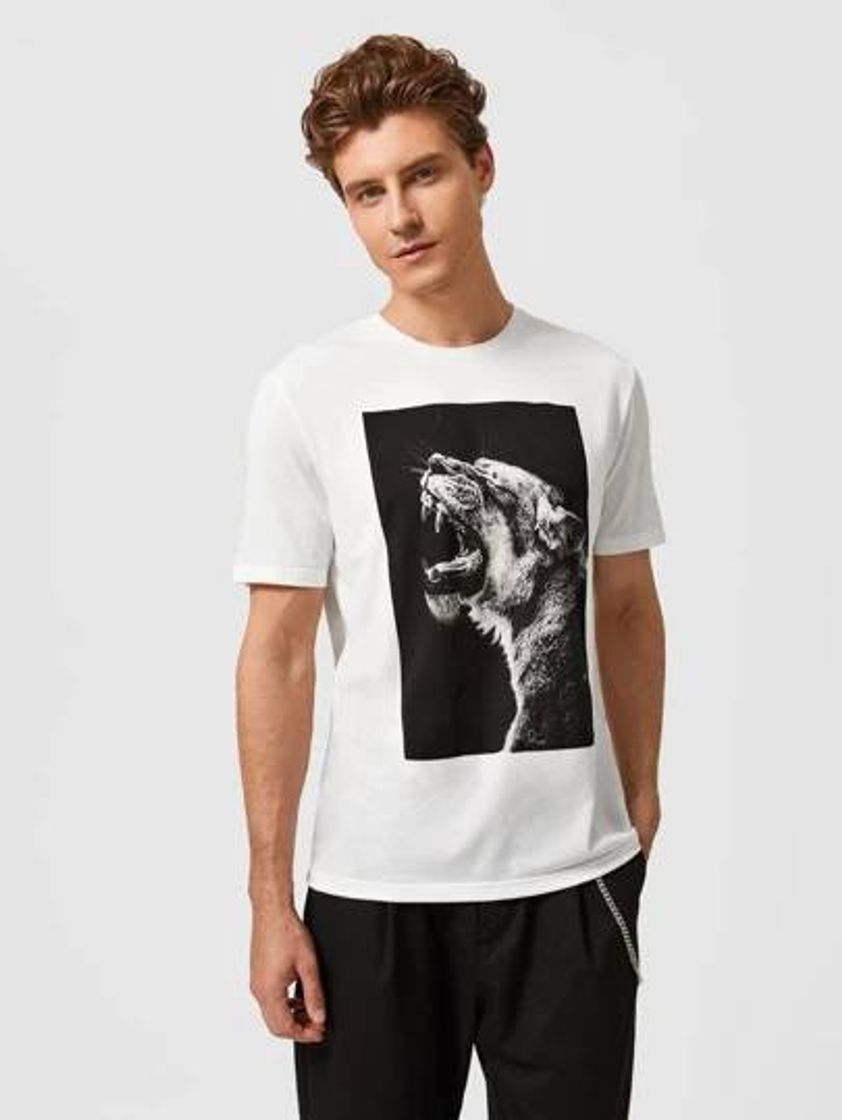 Moda Camiseta con Estampado Blanco y Negro 