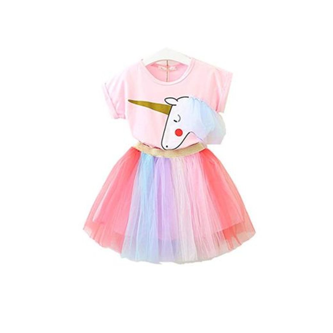 Fashion Lee Little Angel Pequeña niña Unicornio Casual Encaje Vestido Suave Camiseta Arcoiris