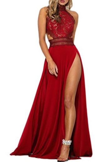 Mujer Maxi Vestido Sexy Sin Mangas Cabestro Backless División Cordón Sólido Fiesta Paseo Vestidos Rojo S