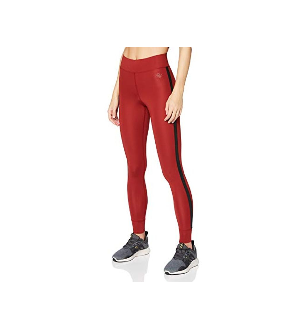 Marca Amazon - AURIQUE Leggings de Deporte con Banda Lateral Mujer, Rojo