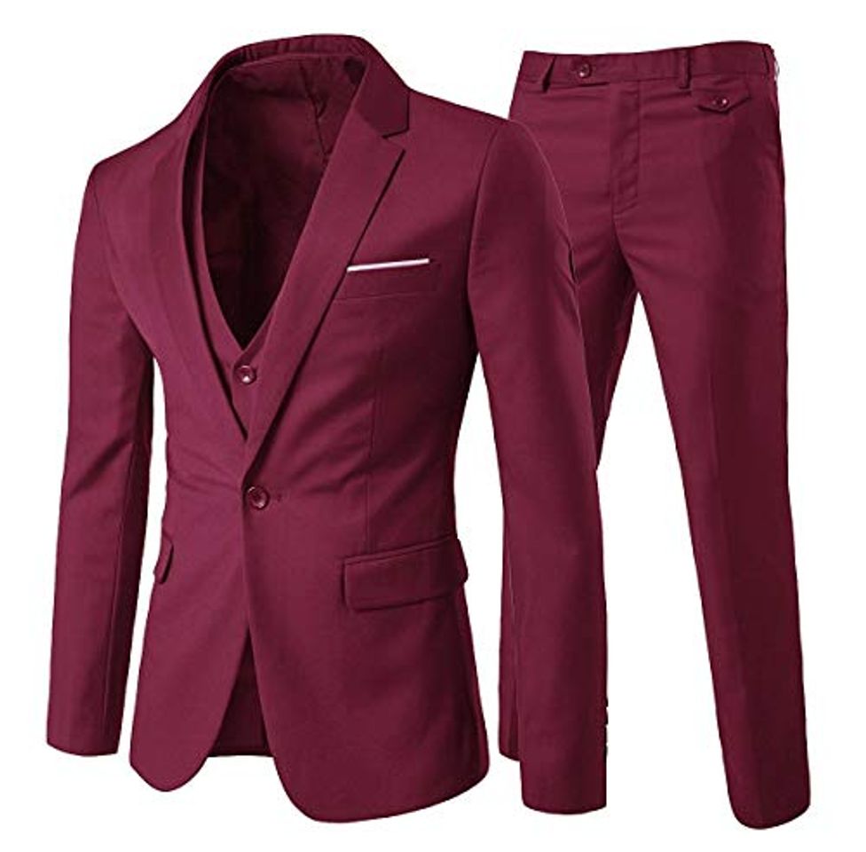 Social Cloudstyle Traje Slim Fit negocios 3 pieza un botón de la boda Formal Wear para Hombres XS Vino Rojo
