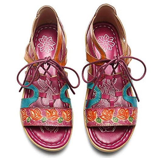 gracosy Sandalias Cuero Planas Verano Mujer Estilo Bohemia Zapatos para Mujer de