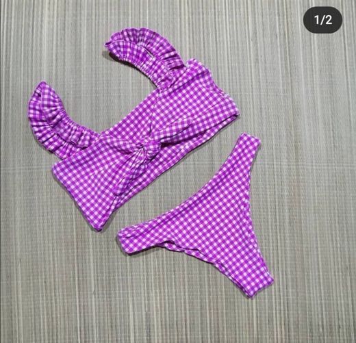 Bikini lila de cuadritos 