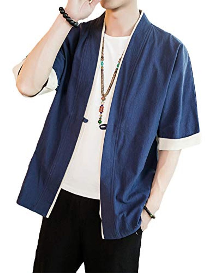 Fashion Verano Cloak Cárdigan Kimono Japón Capa para Hombres Mujeres Kimono Jacket Casual Chinese Style Armada M