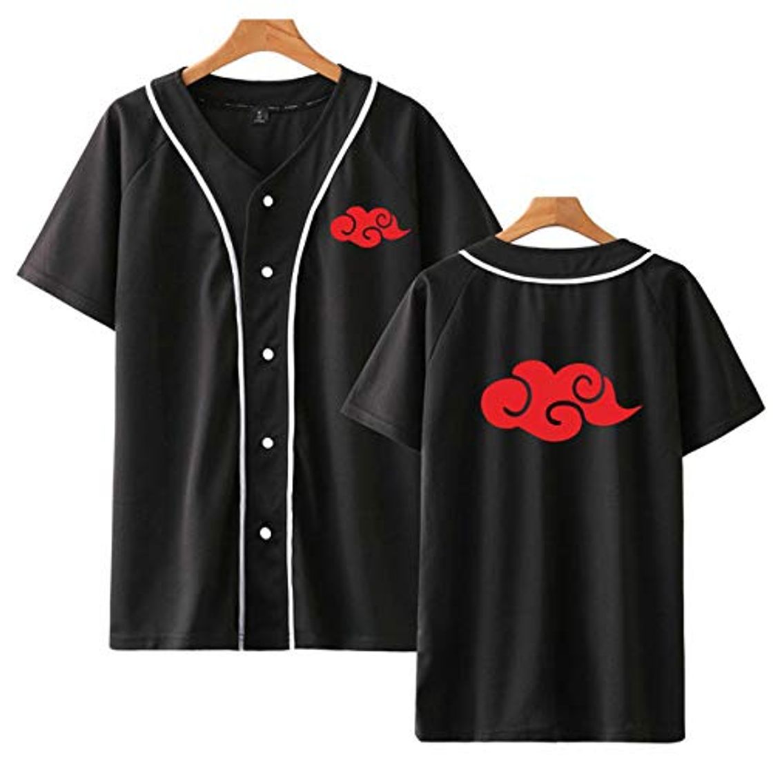 Fashion HOSD Chaqueta de béisbol Naruto Akatsuki Disfraz Anime Camisa de béisbol Camisetas de Manga Corta Hip Hop Uchiha Itachi Streetwear Negro 1 XL