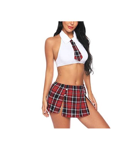 Aibrou Sexy Disfraz Mujer Estilo Colegiala Uniforme Escolar Picardias Mini Schoolgirl Lingerie Interior Disfraza Conjuntos de Lencería