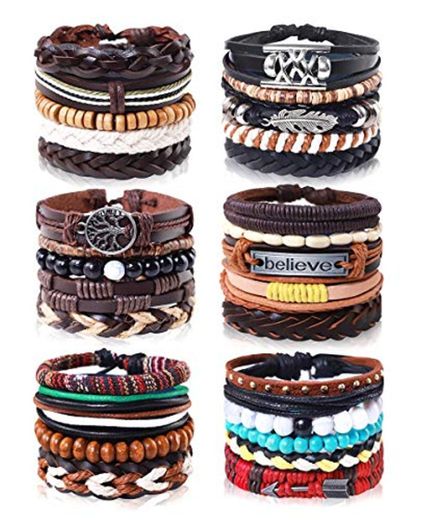 29 Piezas Cuero Pulseras Árbol de la Vida para Hombres Mujer Trenzado