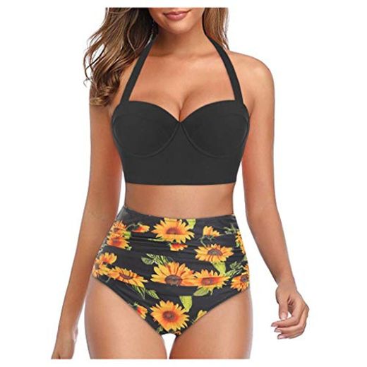 YpingLonk Mujer Conjunto De Bikini Traje de Baño 2021 Push up Bikini Floral Monokini Tropical Hojas Verdes Bikini