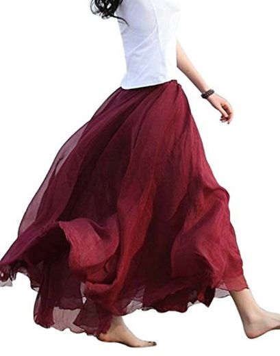 FEOYA Mujer Maxi Larga Falda Bohemia Dobladillo Grande Chifón Skirt