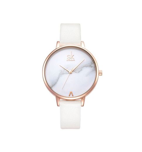 Alienwork Reloj Mujer Relojes Piel sintética Blanco Analógicos Cuarzo Oro Rosa Impermeable