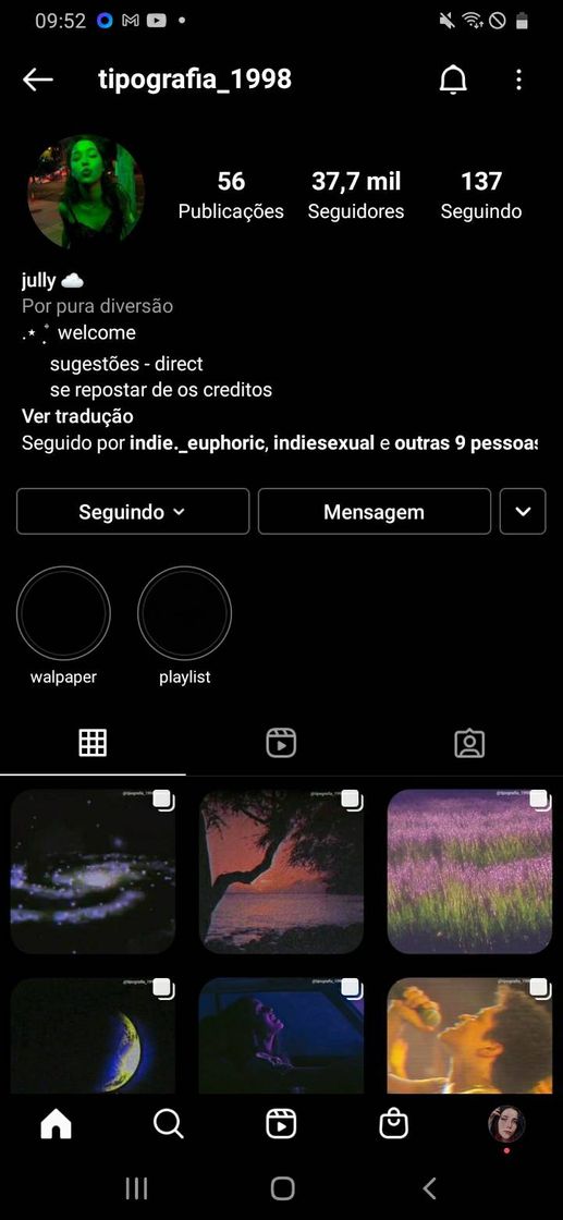Social Instagram paginas de tipografia de músicas 