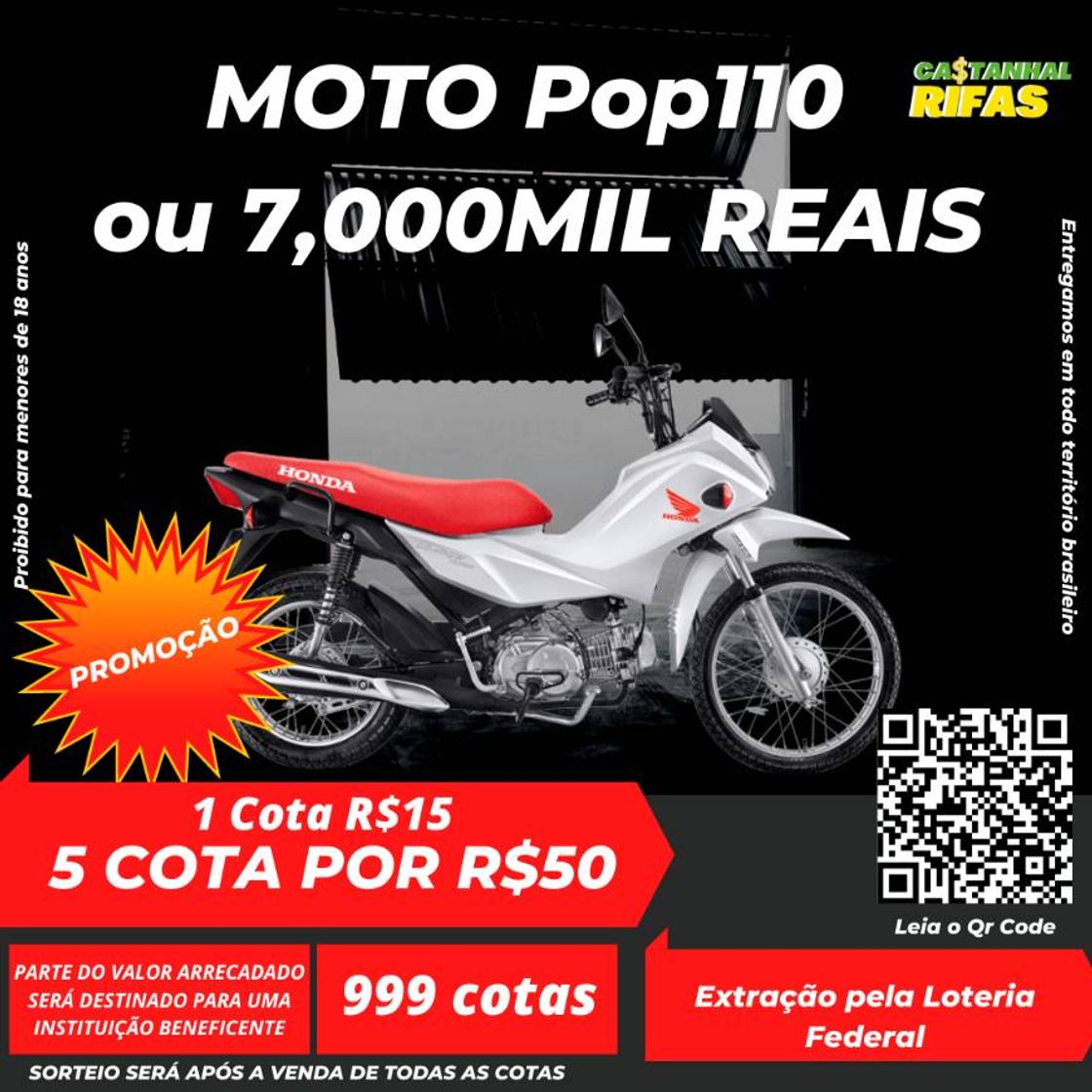 Fashion POP 110i 2020 ou R$ 7.000,00 - Castanhal Rifas |Showdeprêmio