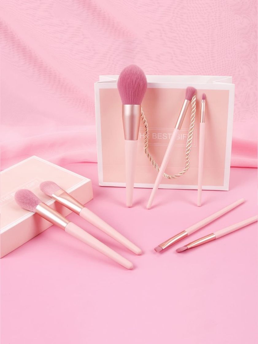 Moda Set 7 brochas de maquillaje rosas💗