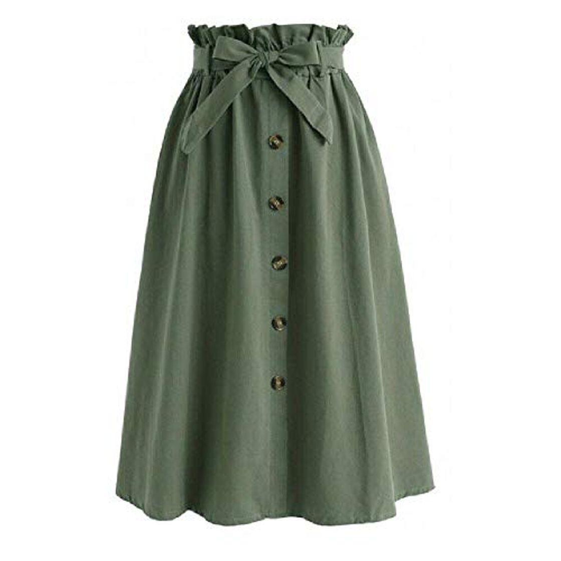 Social Verano de las mujeres con botón frontal dividido midi falda de las señoras de la cintura alta abierta lateral dividido elástico casual Verde Ejercito Verde 48