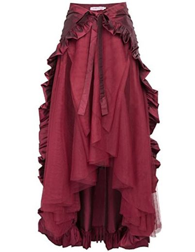 Belle Poque Falda Lolita Princesa para Mujer Plisado Victoriana Medieval Gotico Rojo Oscuro L