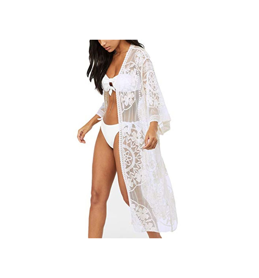 Moda Wantbgd Ropa Cardigan Verano Florale Playa Mujer Bikini Cover up Encaje Kimono