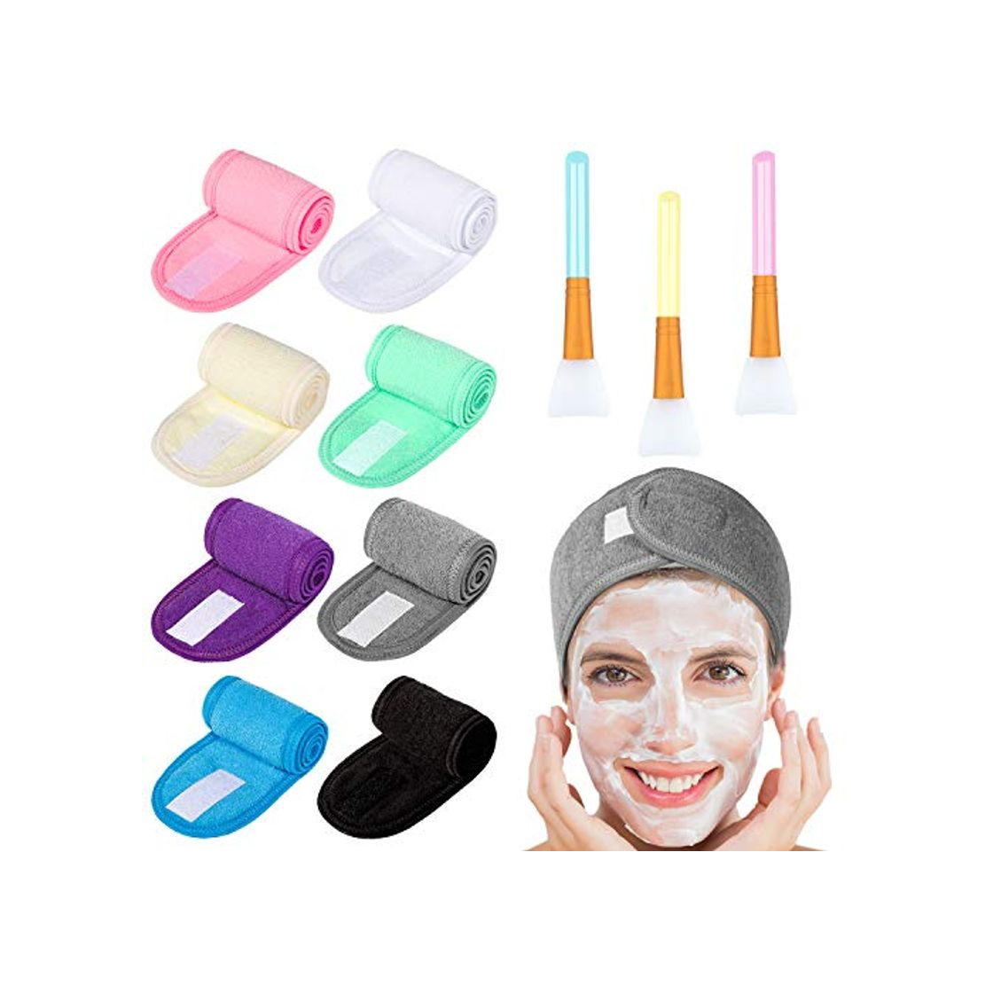 Fashion Whaline 8 Pack SPA Diadema de Maquillaje Multicolor con 3Pcs Cepillo de