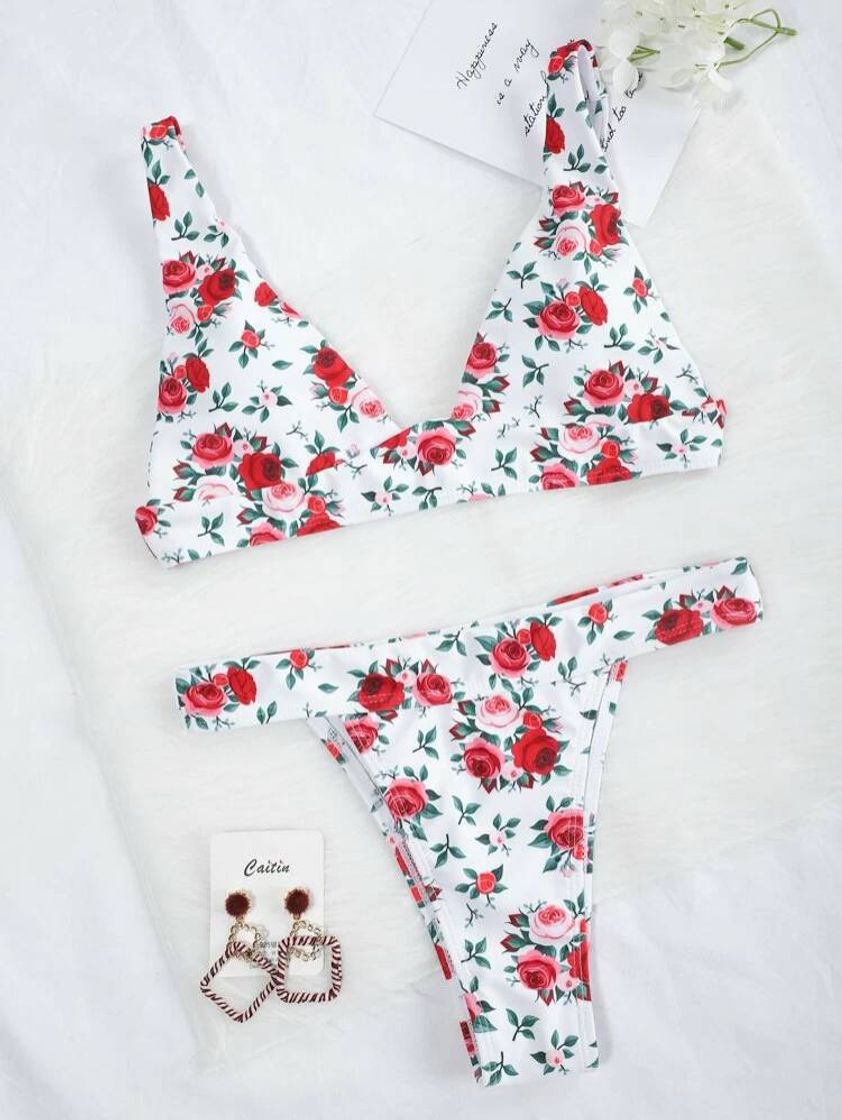 Social Floral Print Thong Bikini Swimsuit | SHEIN USA