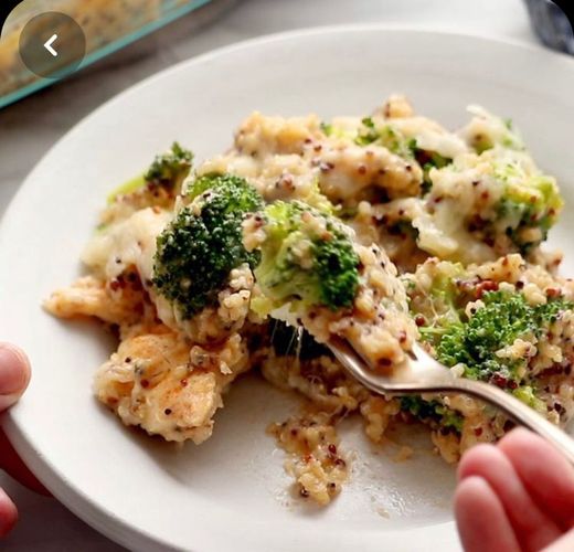 
creamy chicken quinoa and broccoli casserole