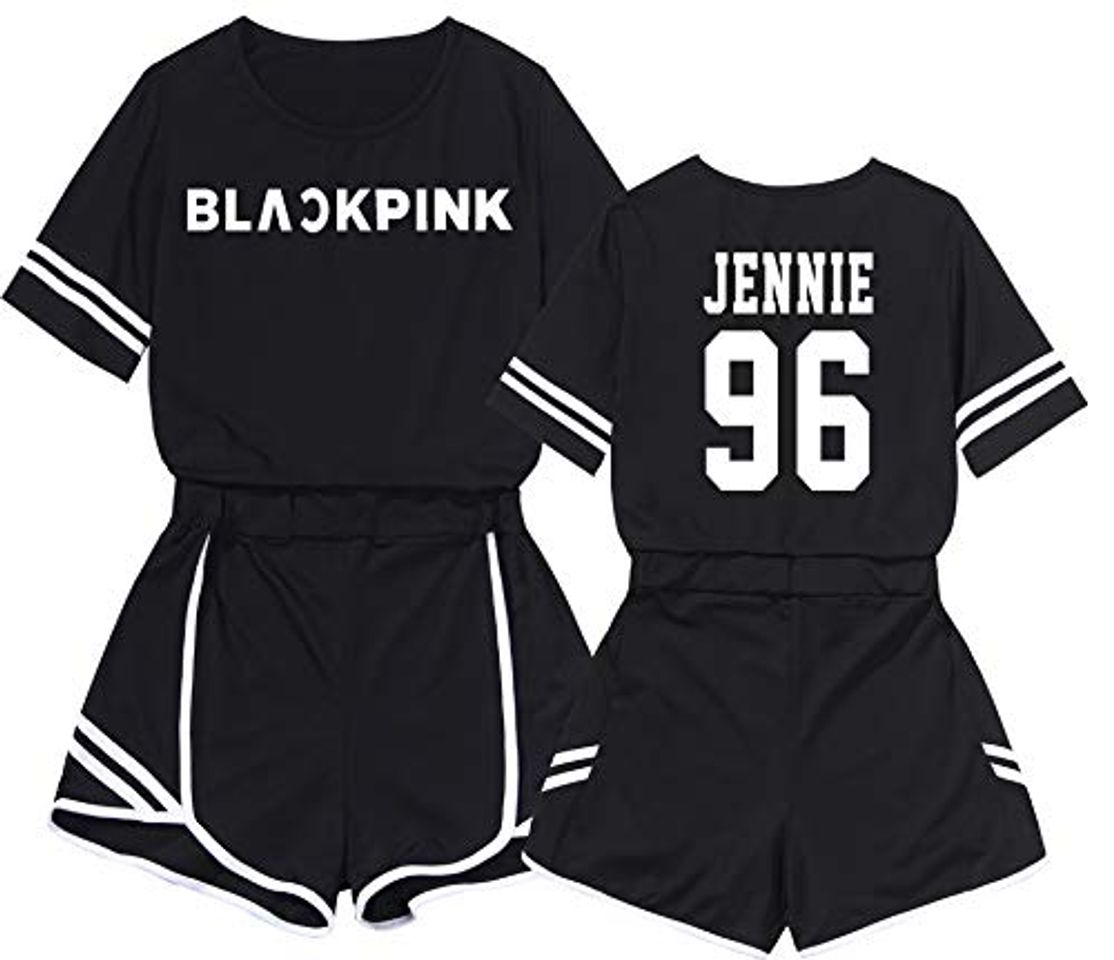 Moda KPOP Blackpink Camiseta Set Expuestos Pantalones Cortos Ombligo Traje De La Camiseta