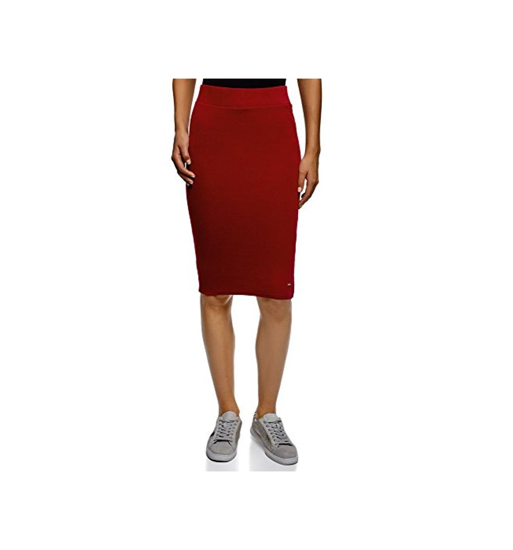 Moda oodji Ultra Mujer Falda Midi de Punto, Rojo, ES 38