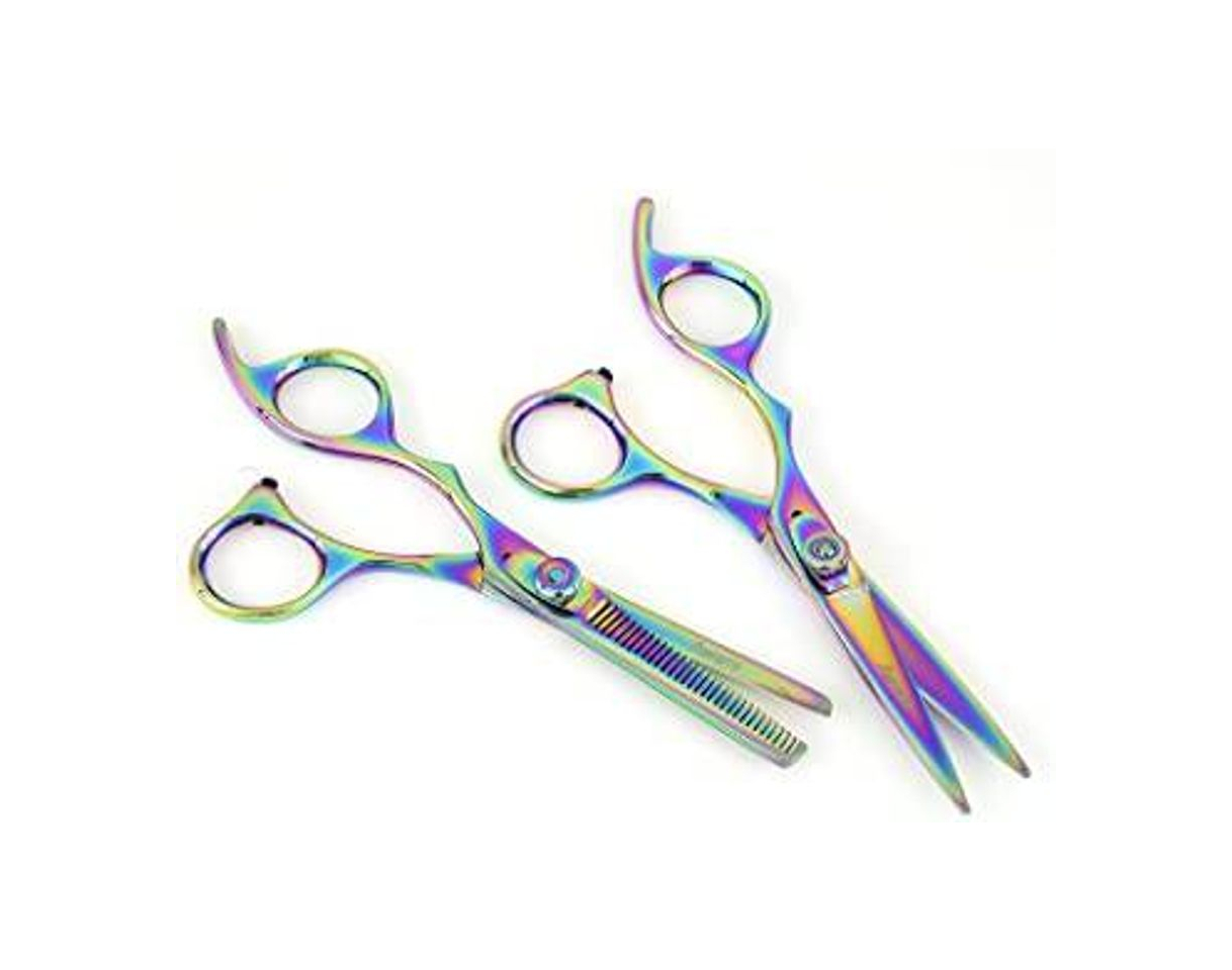 Social NWOUIIAY Tijeras Peluquería Profesional Juego de Tijeras de Acero Inoxidable con Navaja de Afeitar y Maquinilla de Peine Plateado