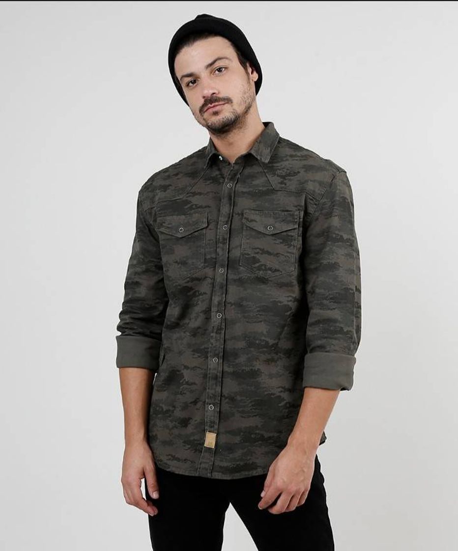 Product camisa de sarja masculina tradicional estampada camuflada 