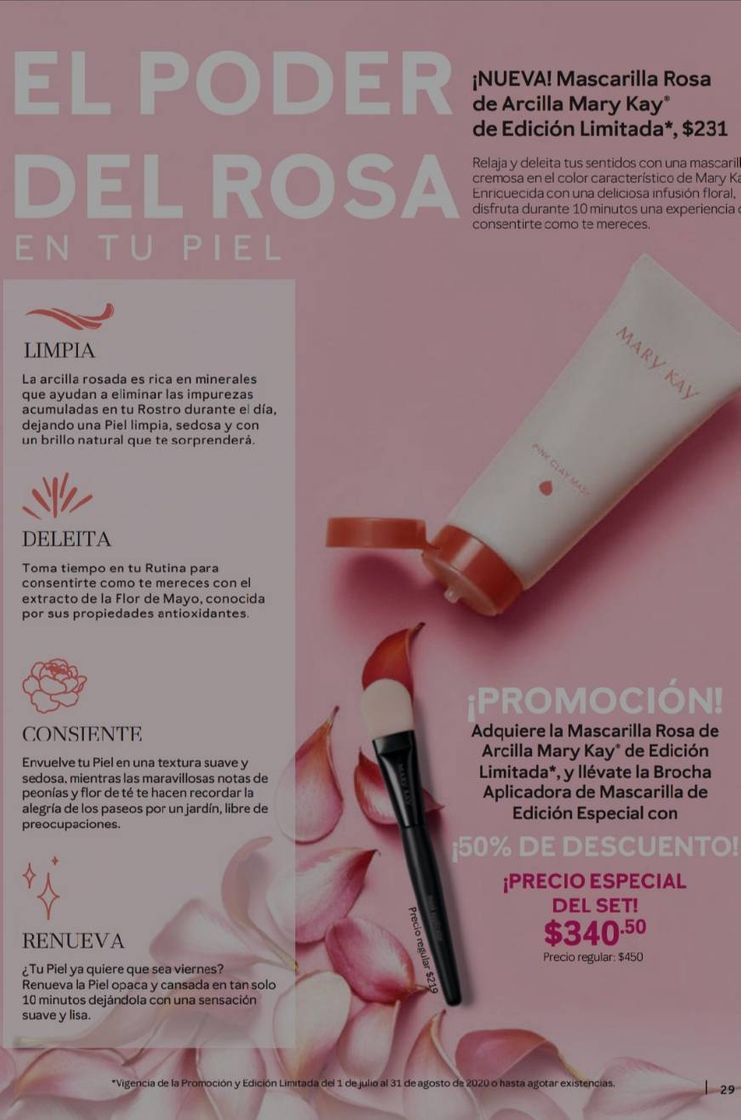 Producto Kit de Mascarilla rosa de Arcilla MK y brocha aplicadora